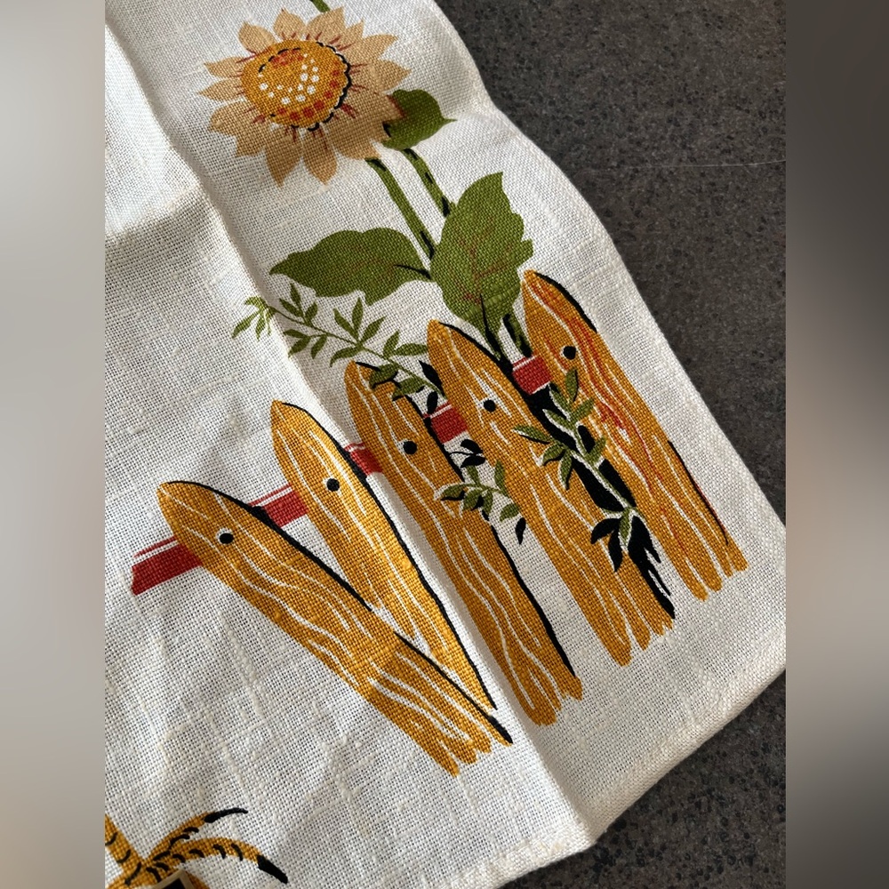 Vintage Unused 100% Linen Rooster MCM Tea Towel - Picture 4 of 7